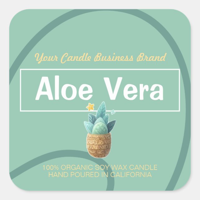 Sticker Carré Mint Aloe Vera Cute Style Moderne Bougies Étiquett (Devant)