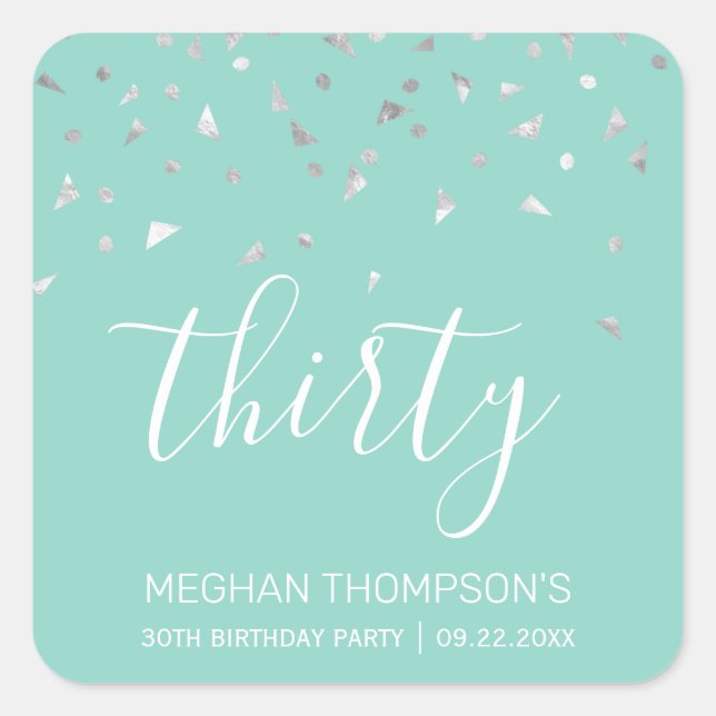 Sticker Carré Mint Green Silver Confetti 30e anniversaire (Devant)