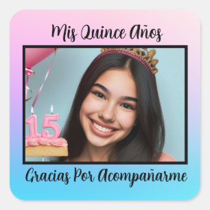 Sticker Carré Mis Quince Años Quinceañera Gracias Con Photo