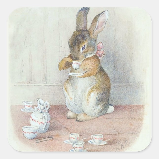 Sticker Carré Miss Bunny Boire Du Thé (Devant)