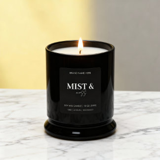 Sticker Carré Mist & Moss Custom Candle Label Black White 