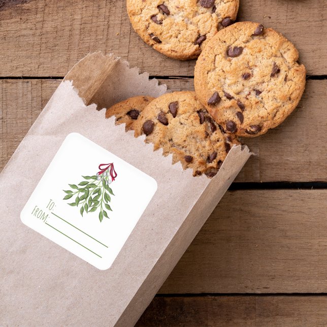 Sticker Carré Mistletoe botanique de Noël Elégante verdure (Christmas holiday merry mistletoe simple square sticker.)