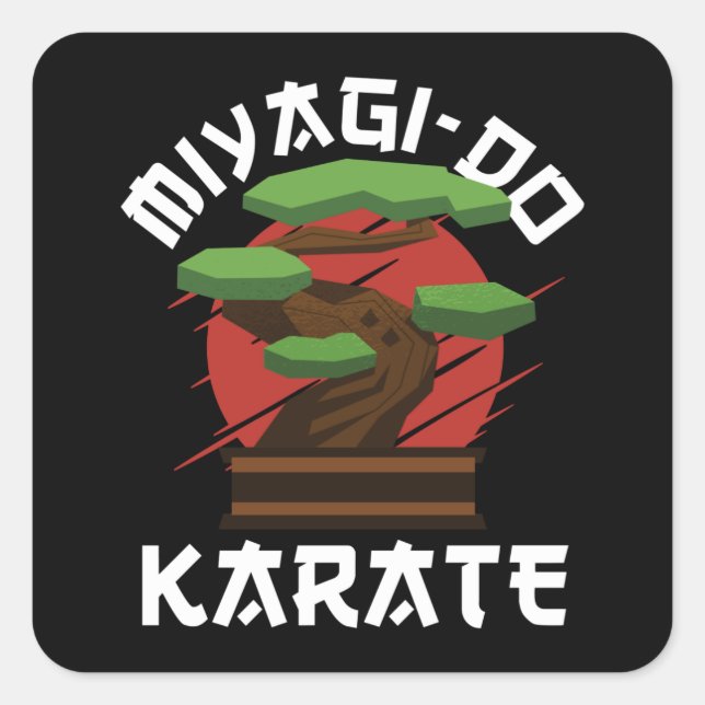 Sticker Carré Miyagi-Do Karate Bonsai Arbre Cadeau (Devant)