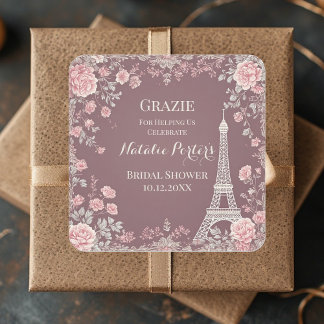 Sticker Carré Mlle à Mme Bridal Shower Paris Tour Eiffel Flore