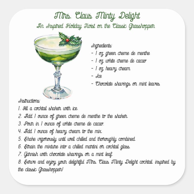 Sticker Carré Mme Claus Minty Delight Cocktail Recette (Devant)