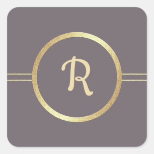 Sticker Carré Mocha foncé Mariage de monogramme personnalisé G
