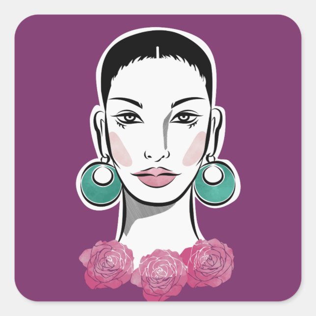 Sticker Carré Mod Fleur 1960s Femme (Devant)
