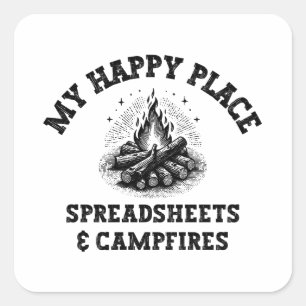 Sticker Carré Mode Camping : Hors Grille - Drôle Comptable Don