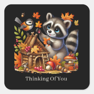 Sticker Carré mode de pensée mignon vous raccoon personnalisable
