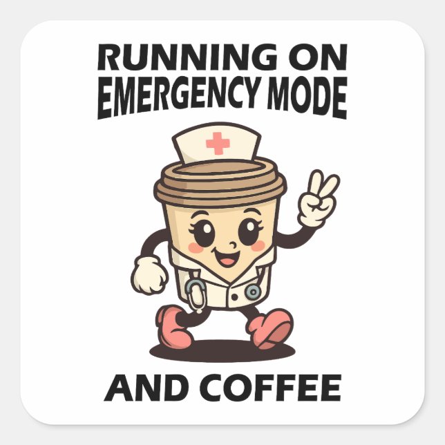Sticker Carré Mode d'urgence actif - Alimenté par café (Devant)