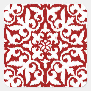 Sticker Carré Modèle damassé Ikat - Rouge foncé et blanc