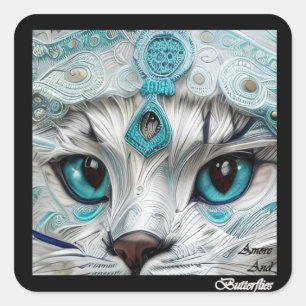 Sticker Carré Modèle de Casquette des autocollants, Yeux de chat