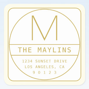 Sticker Carré Modèle de conception rétro-moderne éditable or et 