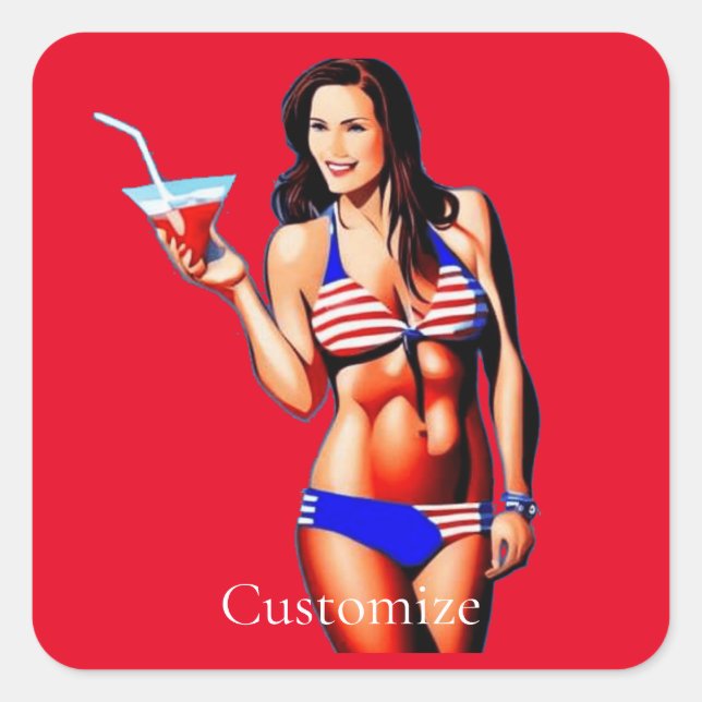 Sticker Carré Modèle de conditionnement physique en bikini patri (Devant)