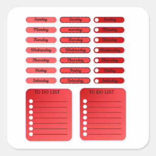 Sticker Carré Modèle de liste de tâches hebdomadaire – Jours rou