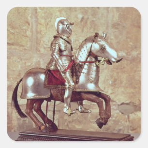 Sticker Carré Modèle d'un cheval bardé et cavalier, c.1640