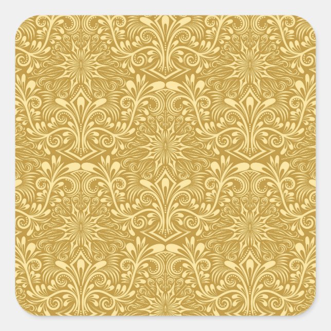 Sticker Carré Modèle Floral Baroque Damas d'or (Devant)