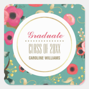 Sticker Carré Modèle Floral moderne Graduation personnalisée