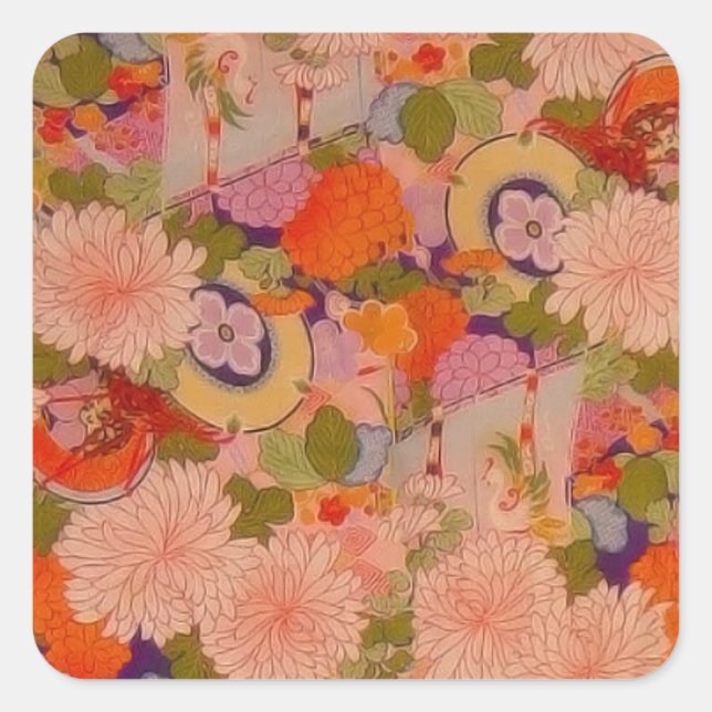 Sticker Carré Modèle floral rose kimono (Devant)