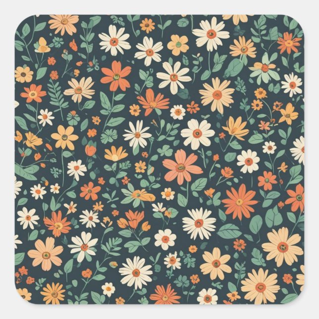 Sticker Carré Modèle floral simple (Devant)