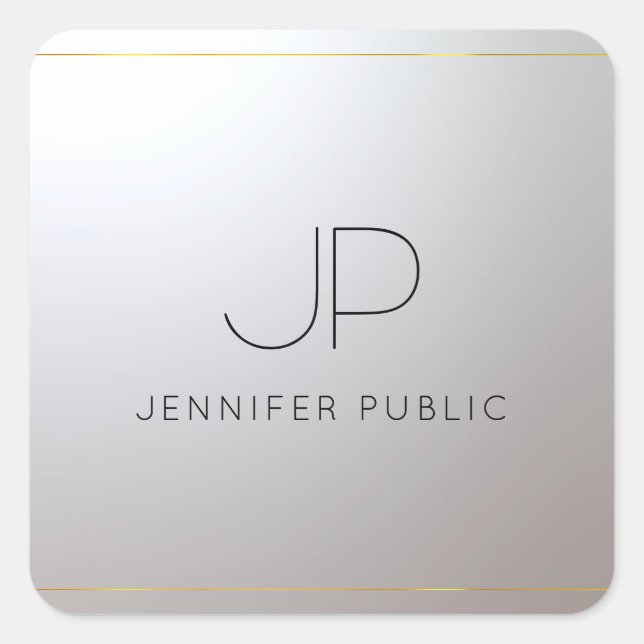 Sticker Carré Modèle personnalisé Monogram Gold Silver Initial (Devant)