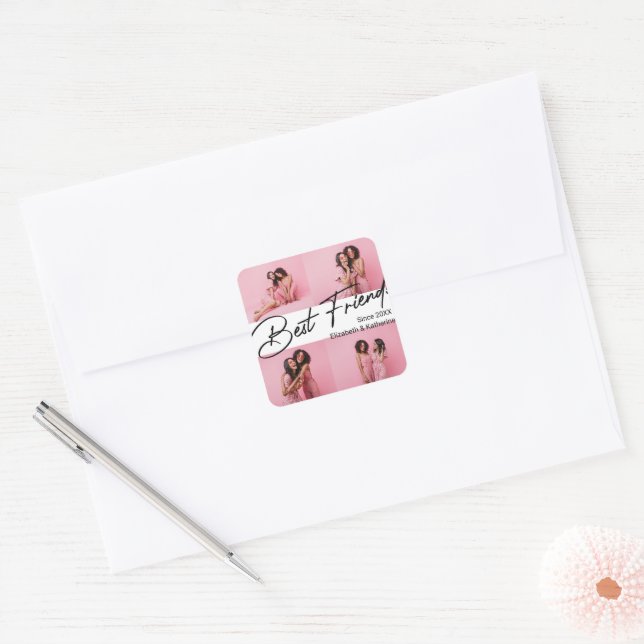 Sticker Carré Modern Best Friends 4 Photo Collage Cadeau (Enveloppe)