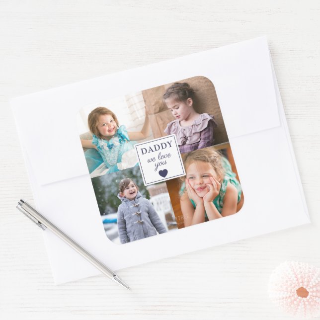 Sticker Carré Modern Blue Heart 4 Kids Photo Collage (Enveloppe)