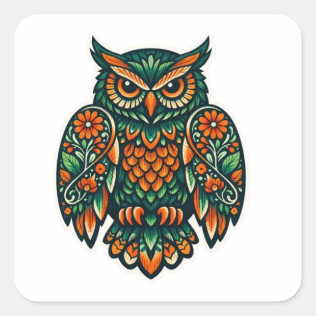 Sticker Carré Modern Folk Art Owl  (Devant)