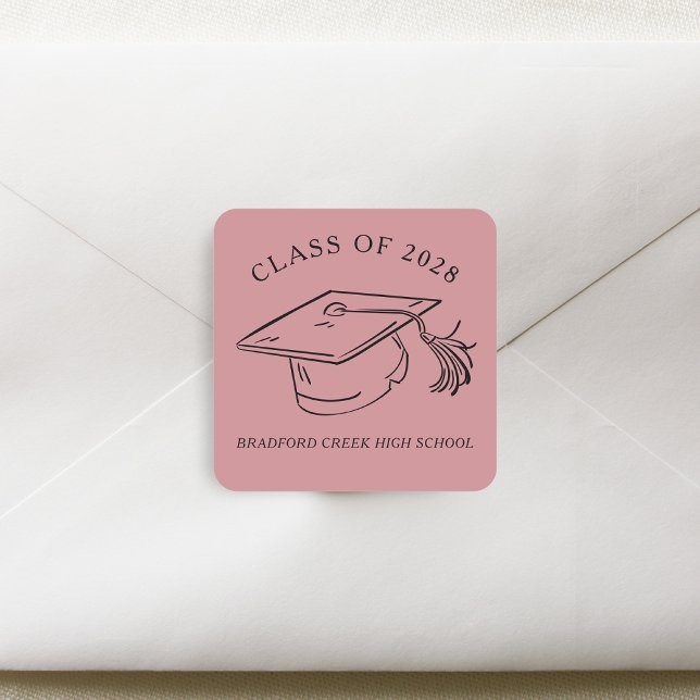 Sticker Carré Modern Graduate Cap Doodle Class of Graduation (Créateur téléchargé)