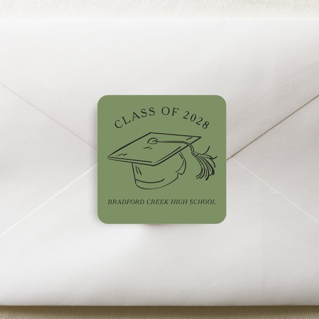 Sticker Carré Modern Graduate Cap Doodle Class of Graduation (Créateur téléchargé)