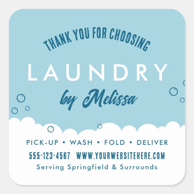 Sticker Carré Modern Laundry Service Blue & White Thank You (Devant)