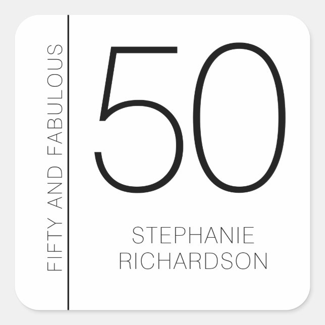 Sticker Carré Modern Minimal Fifty and Fabulous 50th Birthday (Devant)