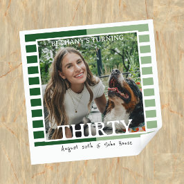 Sticker Carré Modern Minimalist Striped 30th Birthday Photo