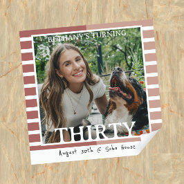 Sticker Carré Modern Minimalist Striped 30th Birthday Photo