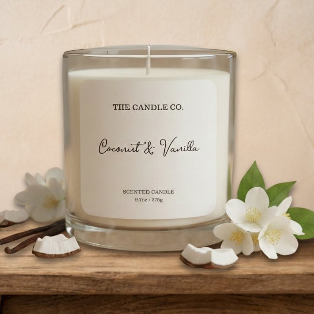 Sticker Carré Modern Minimalist White Script Candle Label  (Créateur téléchargé)