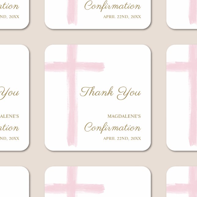 Sticker Carré Modern Pink Cross Thank You Confirmation (Créateur téléchargé)