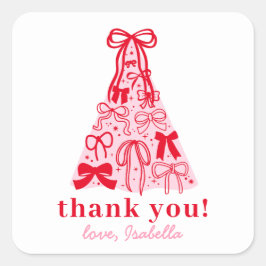Sticker Carré Modern Pink Red Bow Thank You