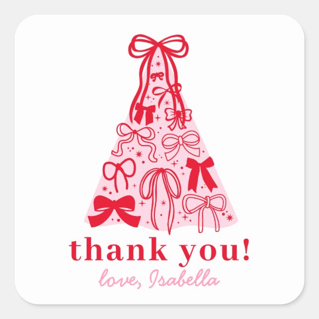 Sticker Carré Modern Pink Red Bow Thank You (Devant)