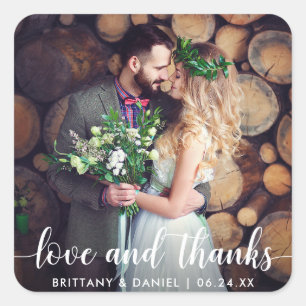 Sticker Carré Modern Script Love et Merci Mariage Couple