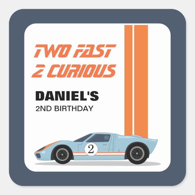 Sticker Carré Modern Two Fast Race Car 2e anniversaire (Devant)