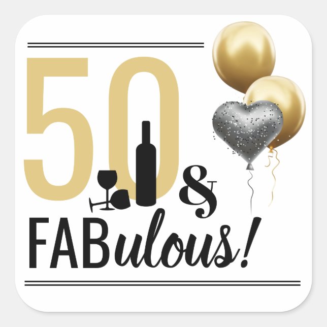 Sticker Carré moderne 50 & Fabulous Gold & Black (Devant)
