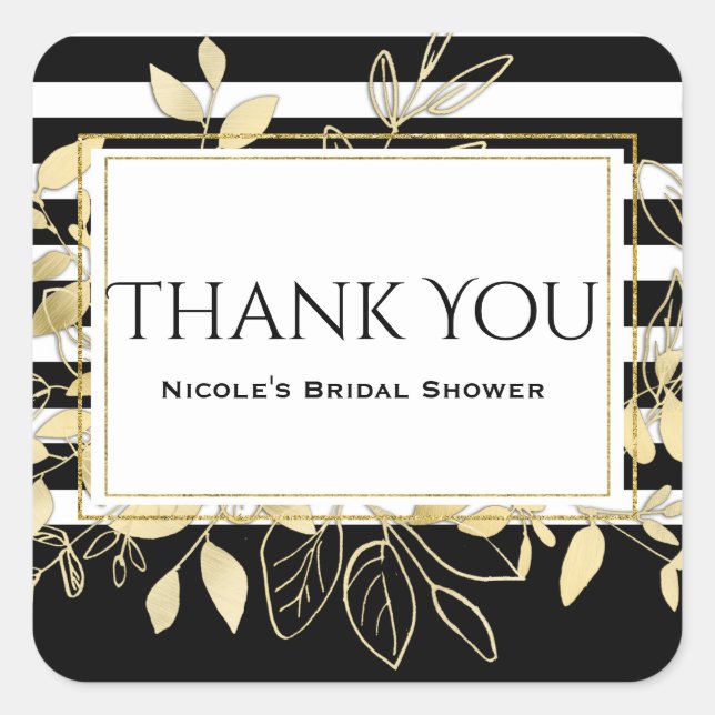 Sticker Carré Moderne Black Gold Botanical Glamor Chic Favor (Devant)