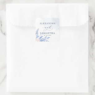 Sticker Carré Moderne Bleu Eucalyptus Vert Mariage Succulent