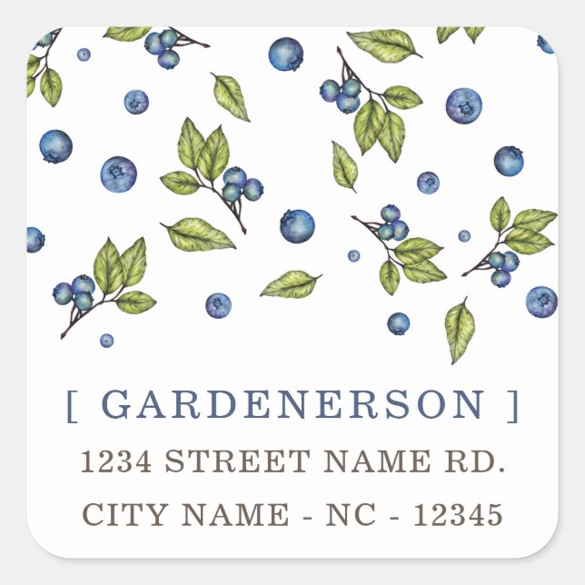 Sticker Carré moderne chic Blueberries (Devant)