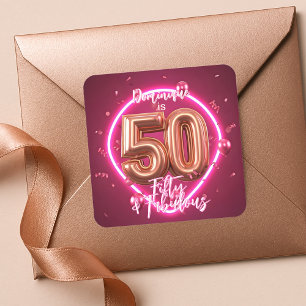 Sticker Carré Moderne Chic Neon brillant Rose or 50e anniversair