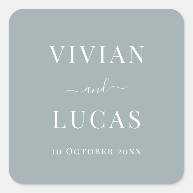 Sticker Carré Moderne Dusty Blue Formal Minimal Mariage (Devant)