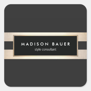 Sticker Carré Moderne Elegant Gold et Black Stripes