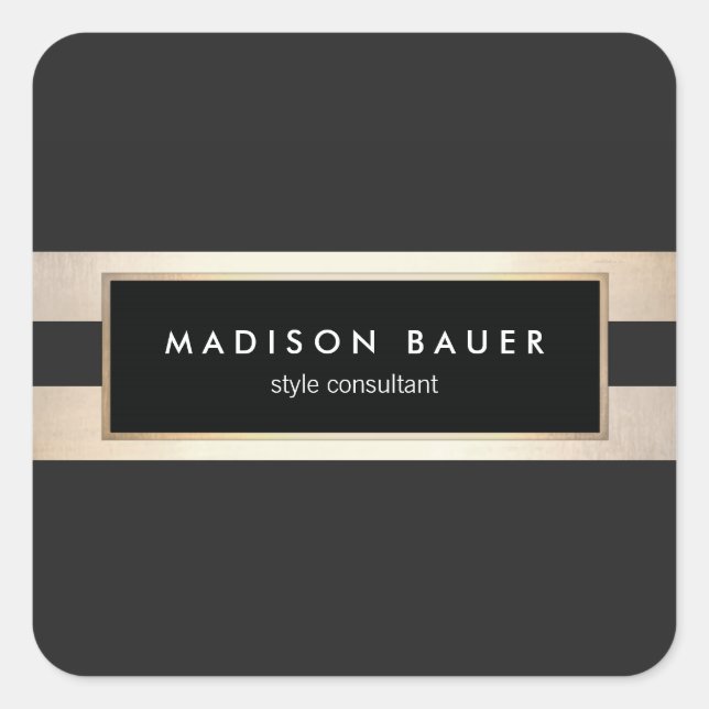 Sticker Carré Moderne Elegant Gold et Black Stripes (Devant)