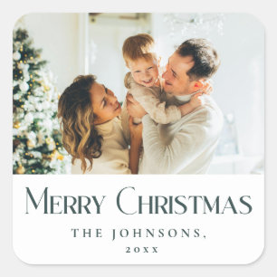 Sticker Carré Moderne élégant Joyeux Noël personnalisé Vert fonc