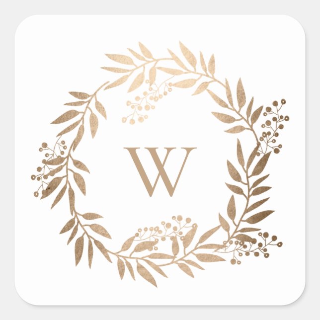 Sticker Carré Moderne Elegant Personnalisé Monogramme Or Mariage (Devant)